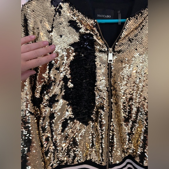 Dolce Cabo Black + Gold Sequin Women's Zipup Jacket - Picture 4 of 6
